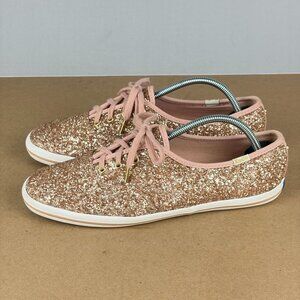 Kate Spade Keds Glitter Rose Gold Sneakers Womens 8.5 Low Top Lace Up